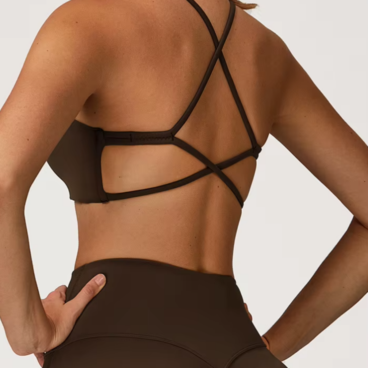 Elara Cross-Back Bra in Burnt Coffee back view