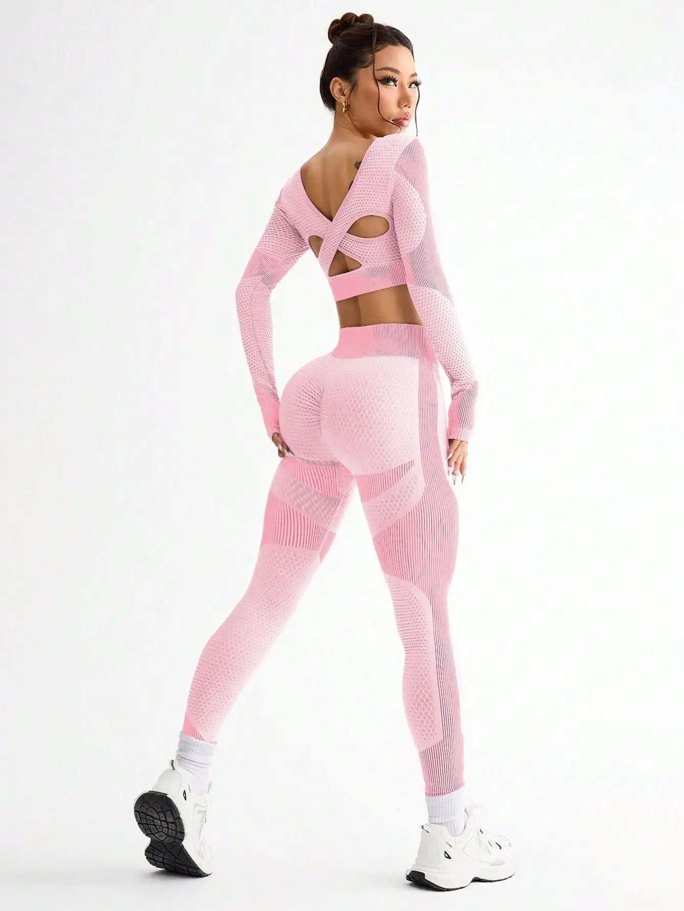 Honeycomb Contour Active Set - Leggings + Top Sets Sarlethics Pink S