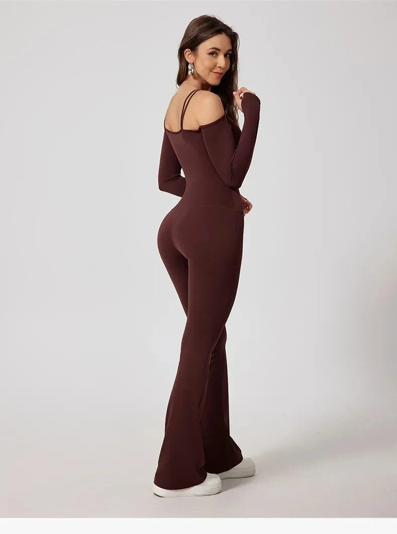 Toned Off-Shoulder Flared Jumpsuit Jumpsuit Starlethics