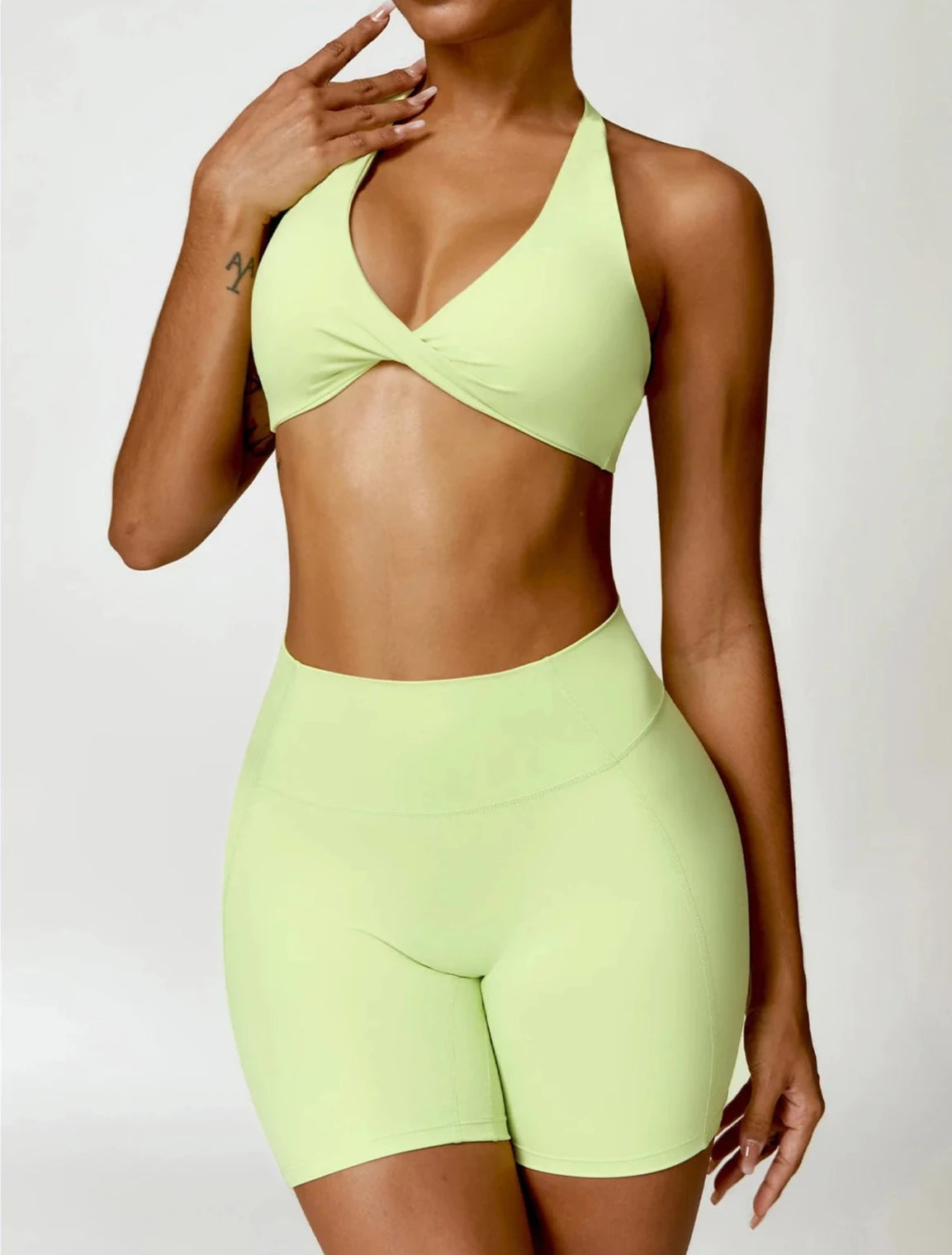Glam Flow Yoga Set - Shorts + Top Sets Starlethics Yellow Green S 