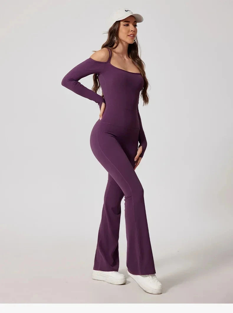 Toned Off-Shoulder Flared Jumpsuit Jumpsuit Starlethics