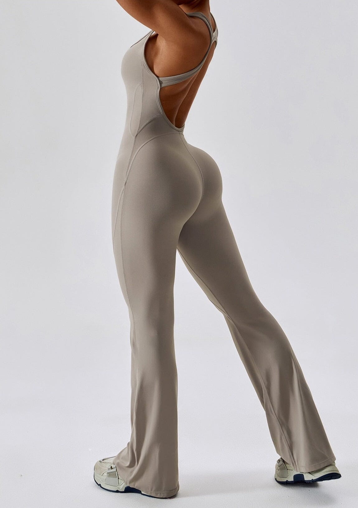 Flared Motion Backless Bodysuit Jumpsuit Starlethics Flaxen S