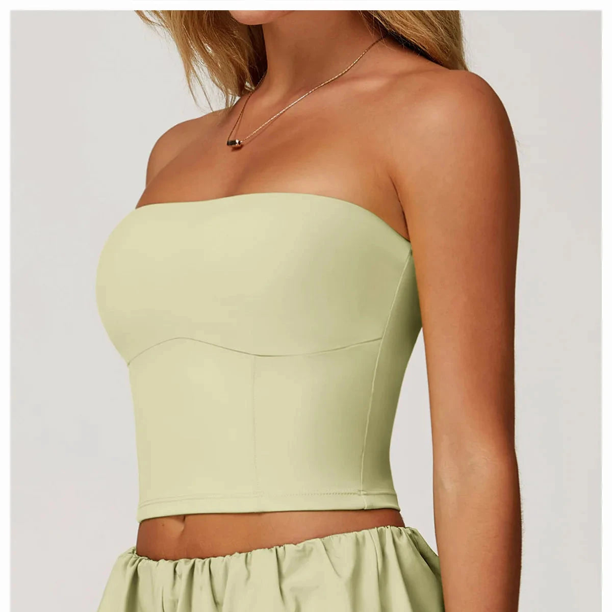 AeroSculpt Strapless Crop Top Top Starlethics Mustard Green S