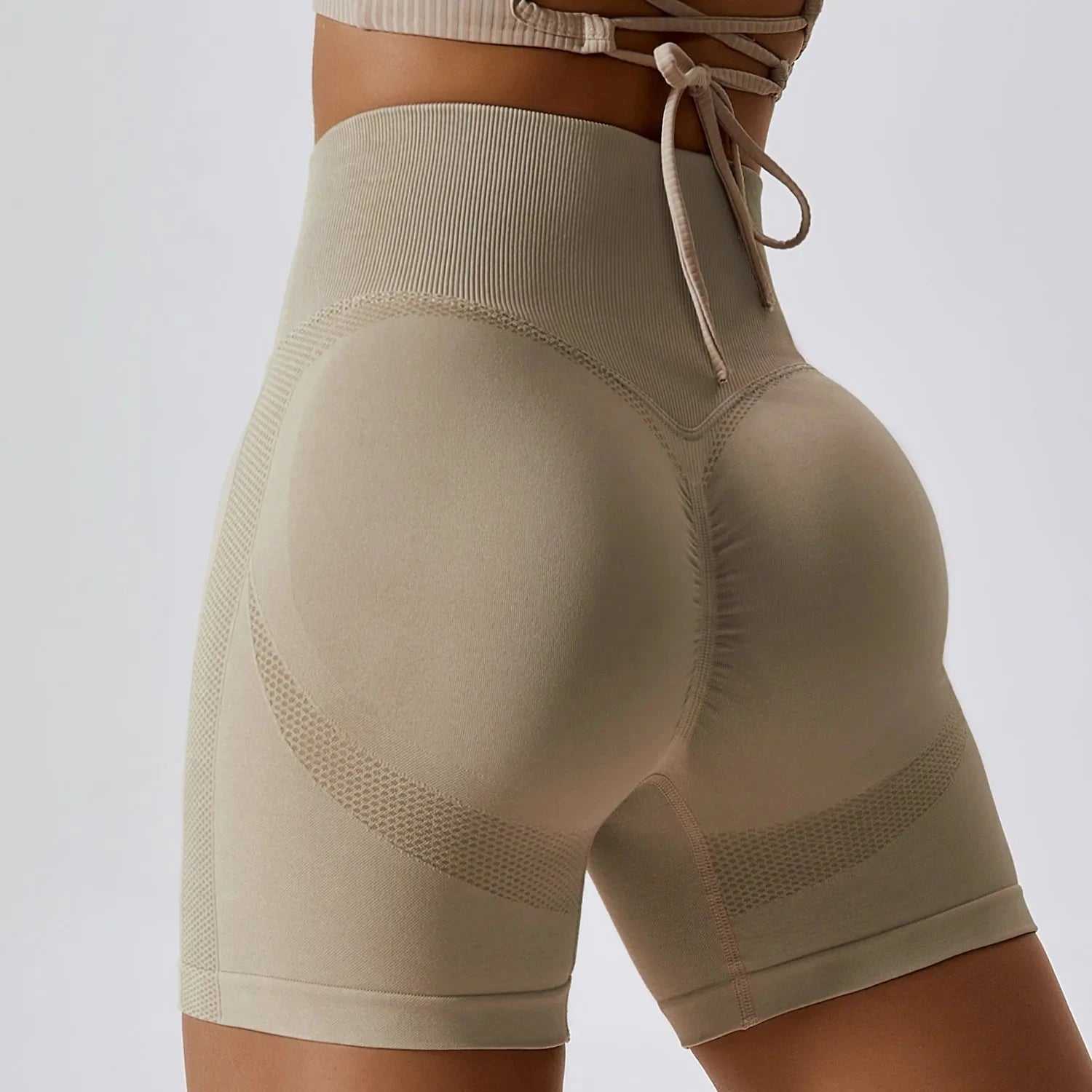 36.0Frauen Shorts Nahtlose Sport Shorts Radfahren Jogging Fitness Hohe Taille Push-Up Gym Shorts Leggings Yoga Kleidung Starlethics Khaki M