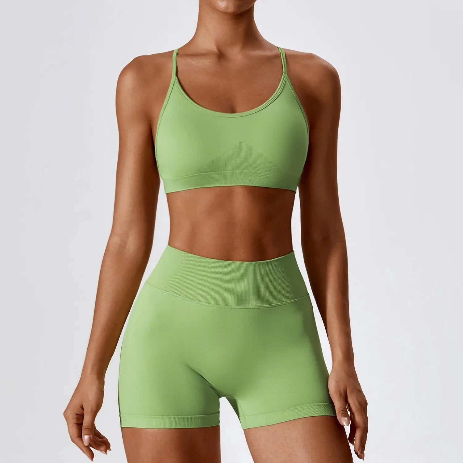 13.1 Yoga Set 2/3PCS Gym Kleidung Sportswear Yoga Anzüge Für Frauen Langarm Crop Top Fitness Set Trainingsanzüge sport Bh Gym Leggings Starlethics Green Set 1 M CHINA