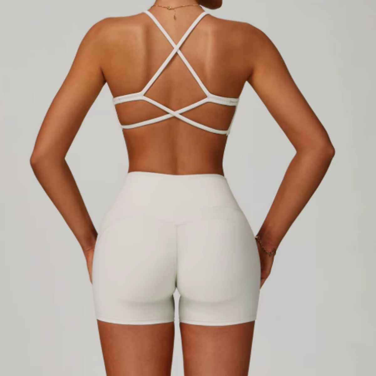 Elara Cross-Back Bra in Light Apricot back view
