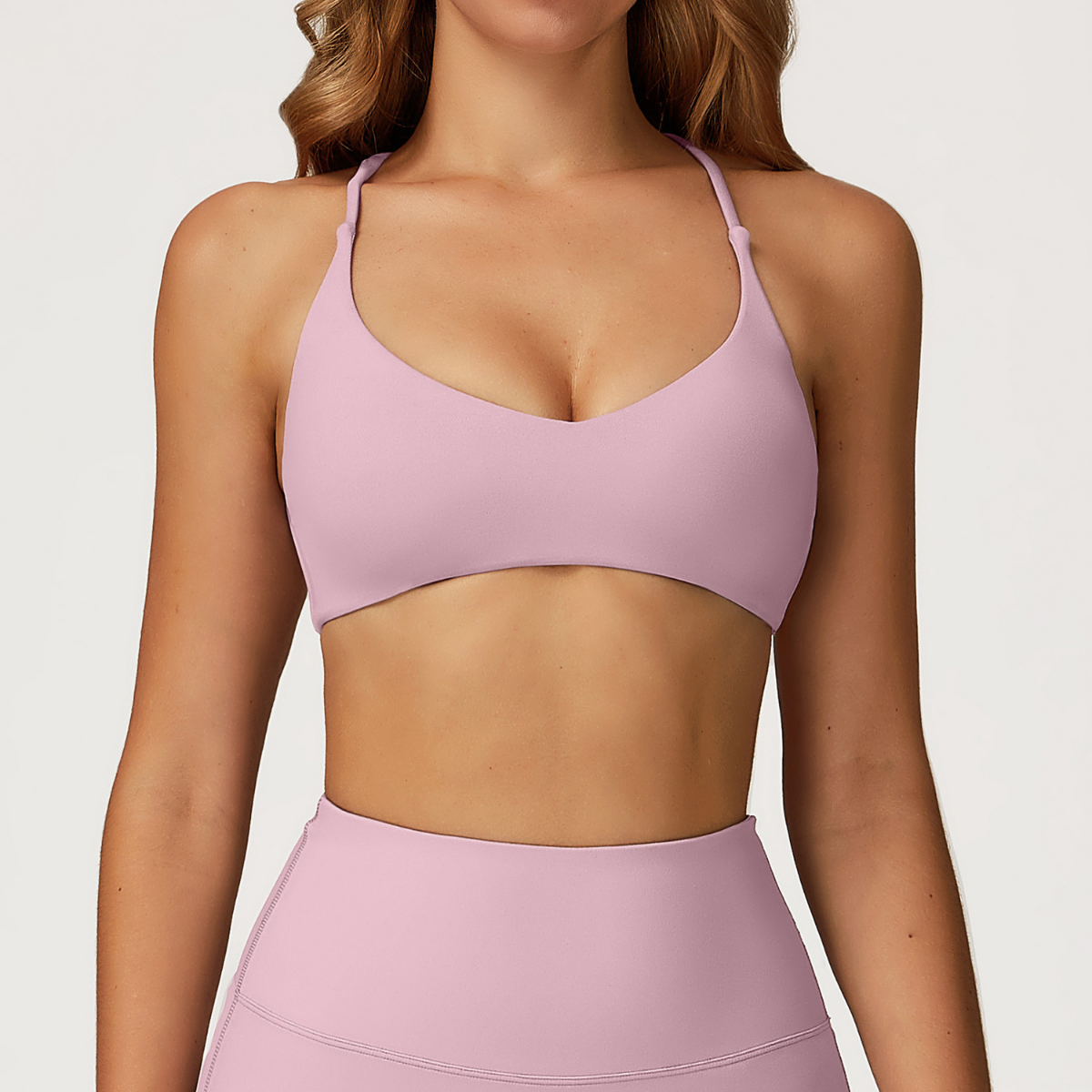Elara Cross-Back Bra in Rose Purple front view