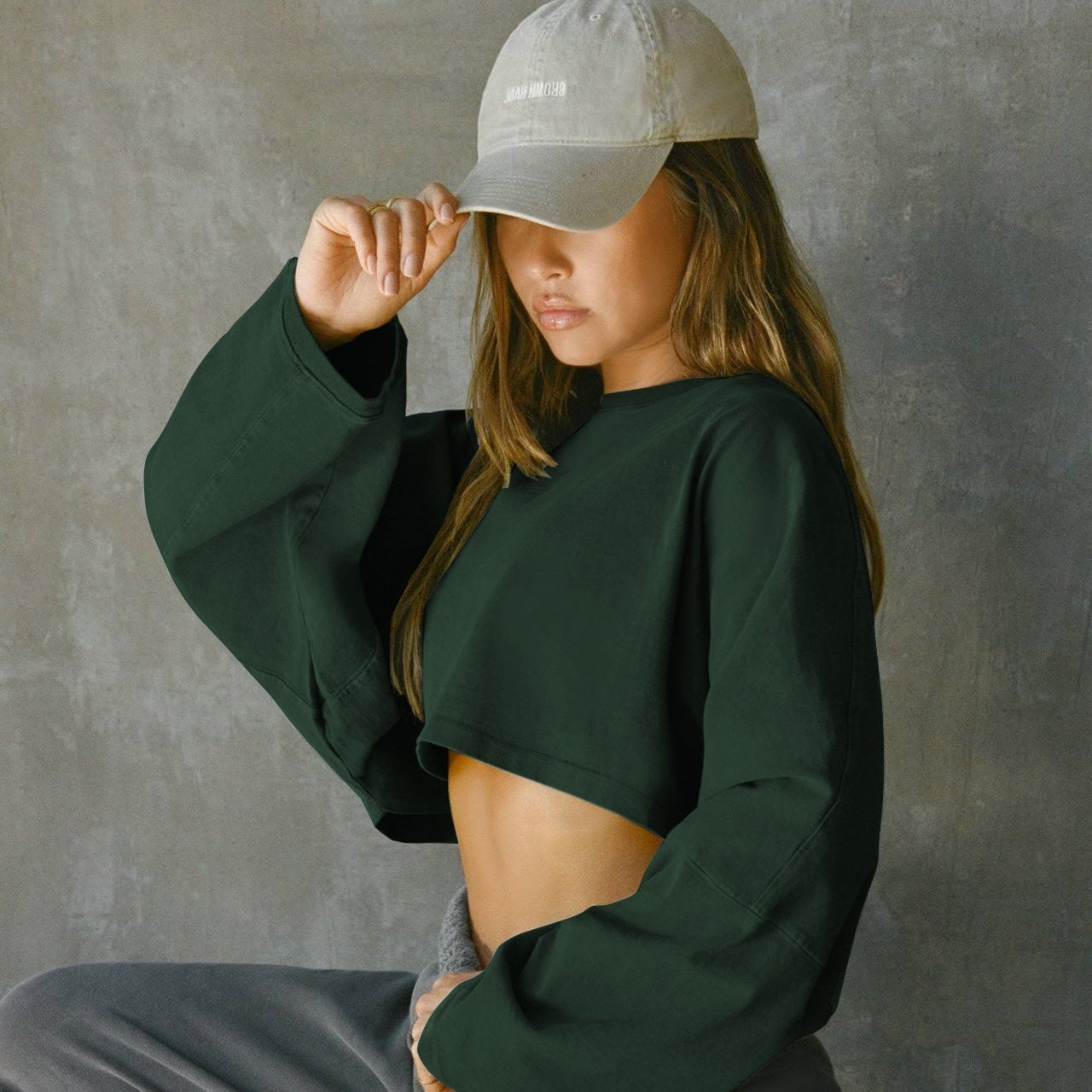 Emblem Long Sleeves Crop Top Top Starlethics Deep Emerald XS