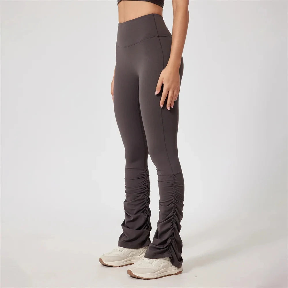 6. 1/2PCS Falten Yoga Set Frauen Sportswear Workout Hose Gym Mini Flare Legging Fitness Bh Crop Top Sport anzüge Sportlich Aktive Tragen Starlethics grey pant L