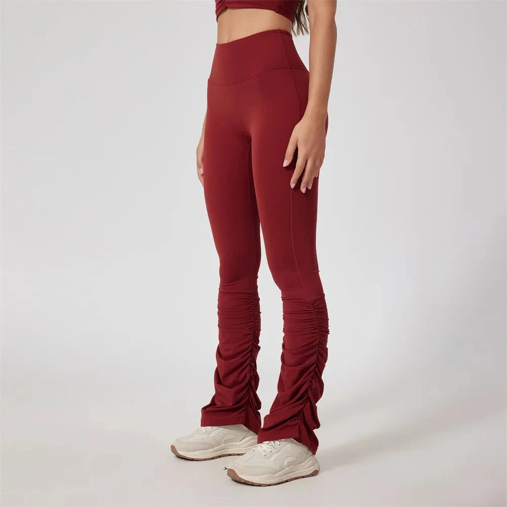 6. 1/2PCS Falten Yoga Set Frauen Sportswear Workout Hose Gym Mini Flare Legging Fitness Bh Crop Top Sport anzüge Sportlich Aktive Tragen Starlethics wine pant L