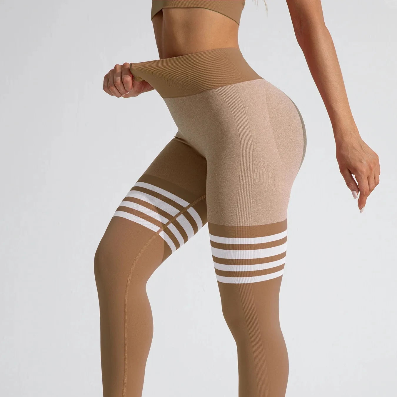 Glute Game Stripes Leggings Leggings Starlethics Khaki S