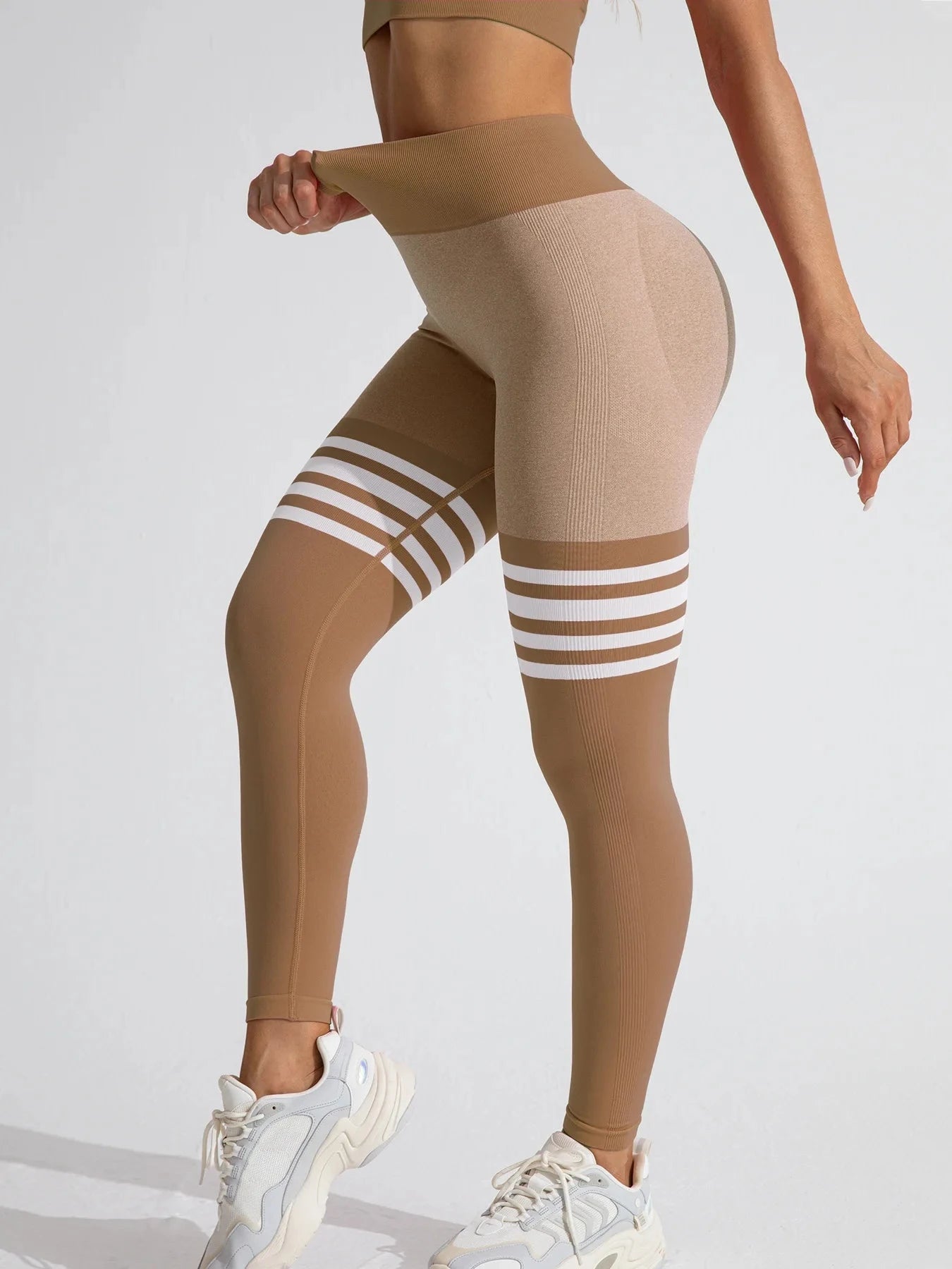Glute Game Stripes Leggings Leggings Starlethics Khaki S