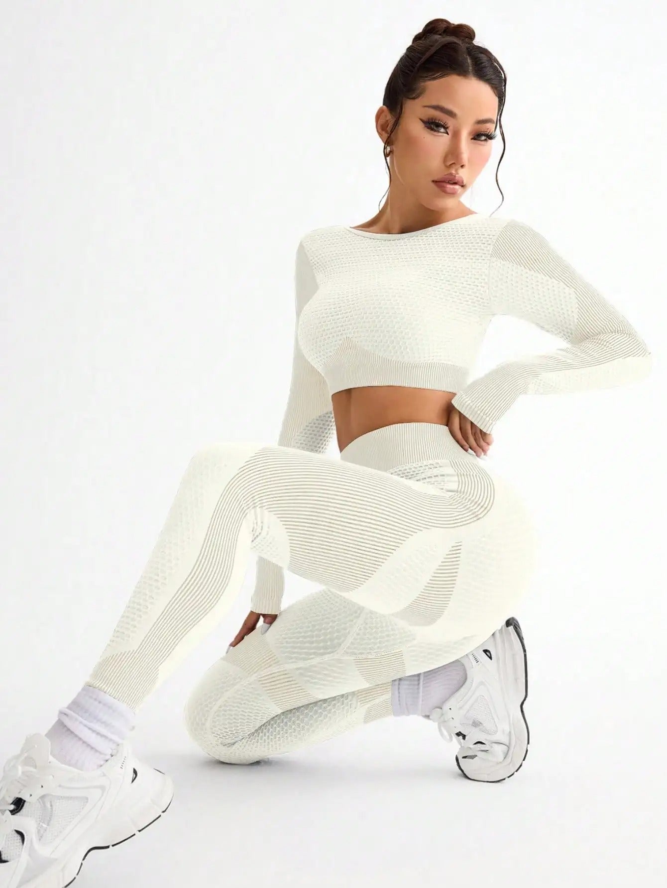 Honeycomb Contour Active Set - Leggings + Top Sets Sarlethics Off-White S