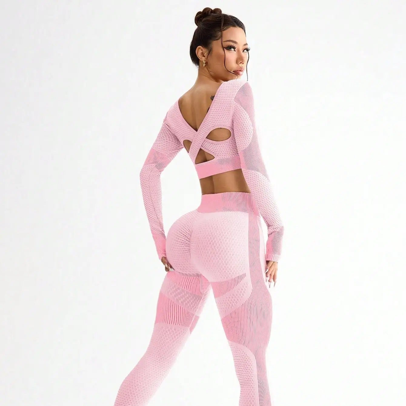 Honeycomb Contour Active Set - Leggings + Top Sets Sarlethics Pink S