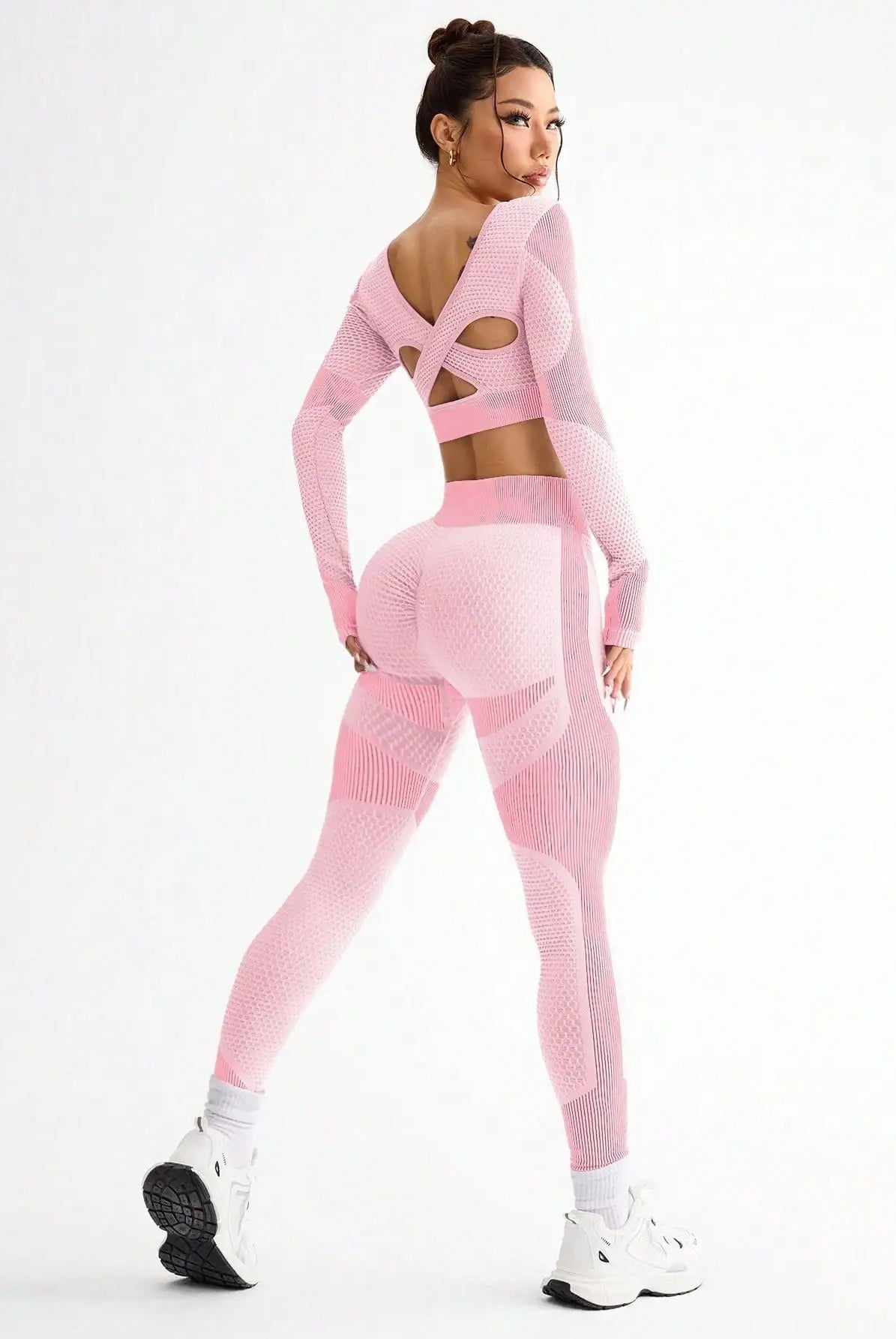 Honeycomb Contour Active Set - Leggings + Top Sets Sarlethics Pink S