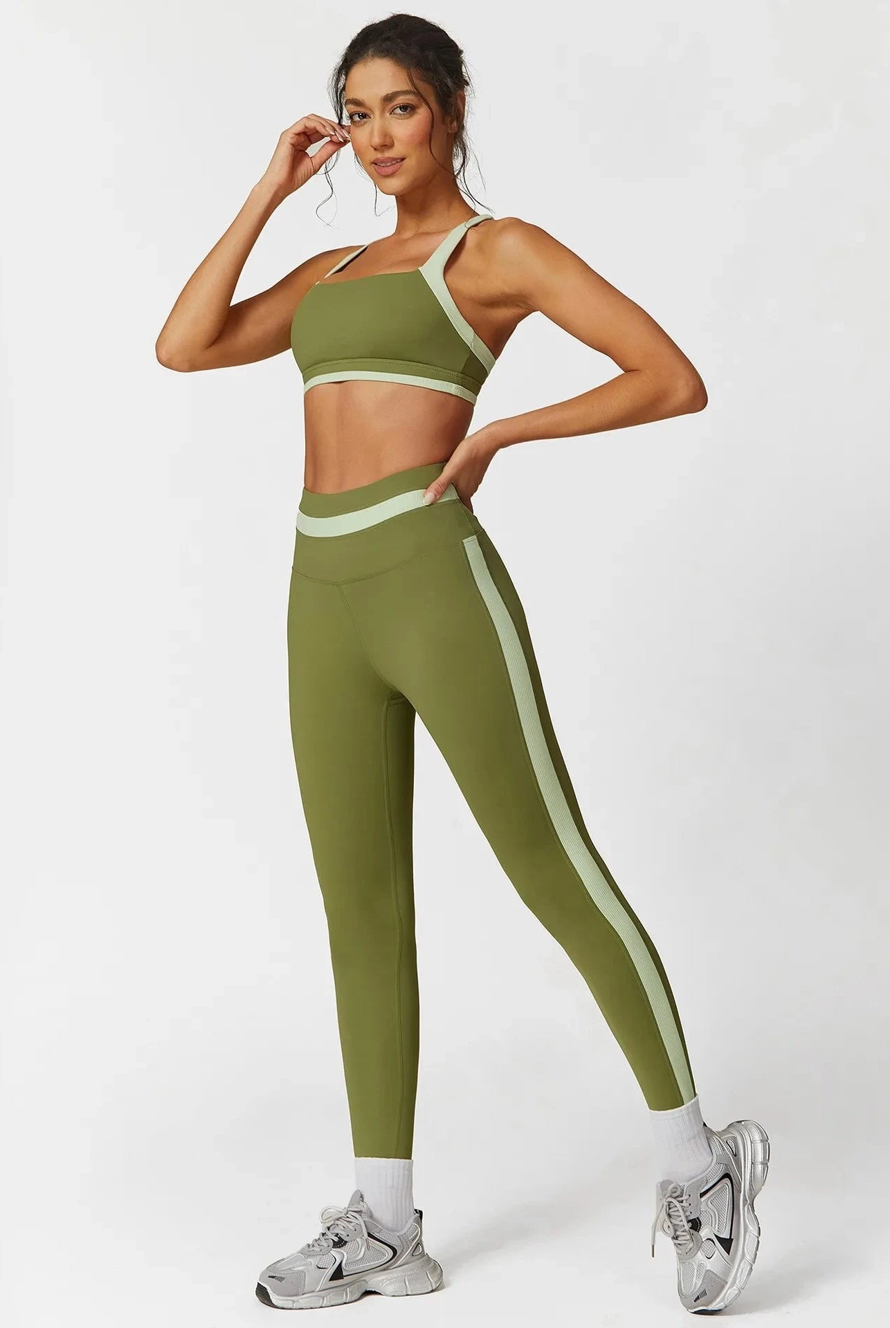 39.2 Yoga-Sets 2 Stück Frauen kollidieren Farbe gerippte Sporta nzüge stoß fester BH & Leggings mit hoher Taille elastische Trainings kleidung im Fitness studio Starlethics