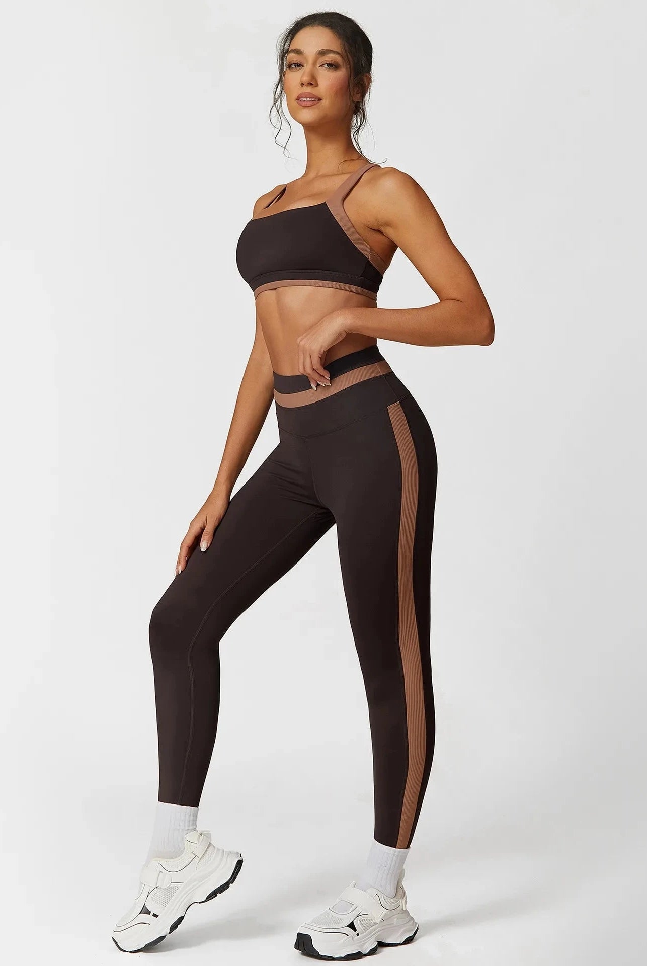 39.2 Yoga-Sets 2 Stück Frauen kollidieren Farbe gerippte Sporta nzüge stoß fester BH & Leggings mit hoher Taille elastische Trainings kleidung im Fitness studio Starlethics