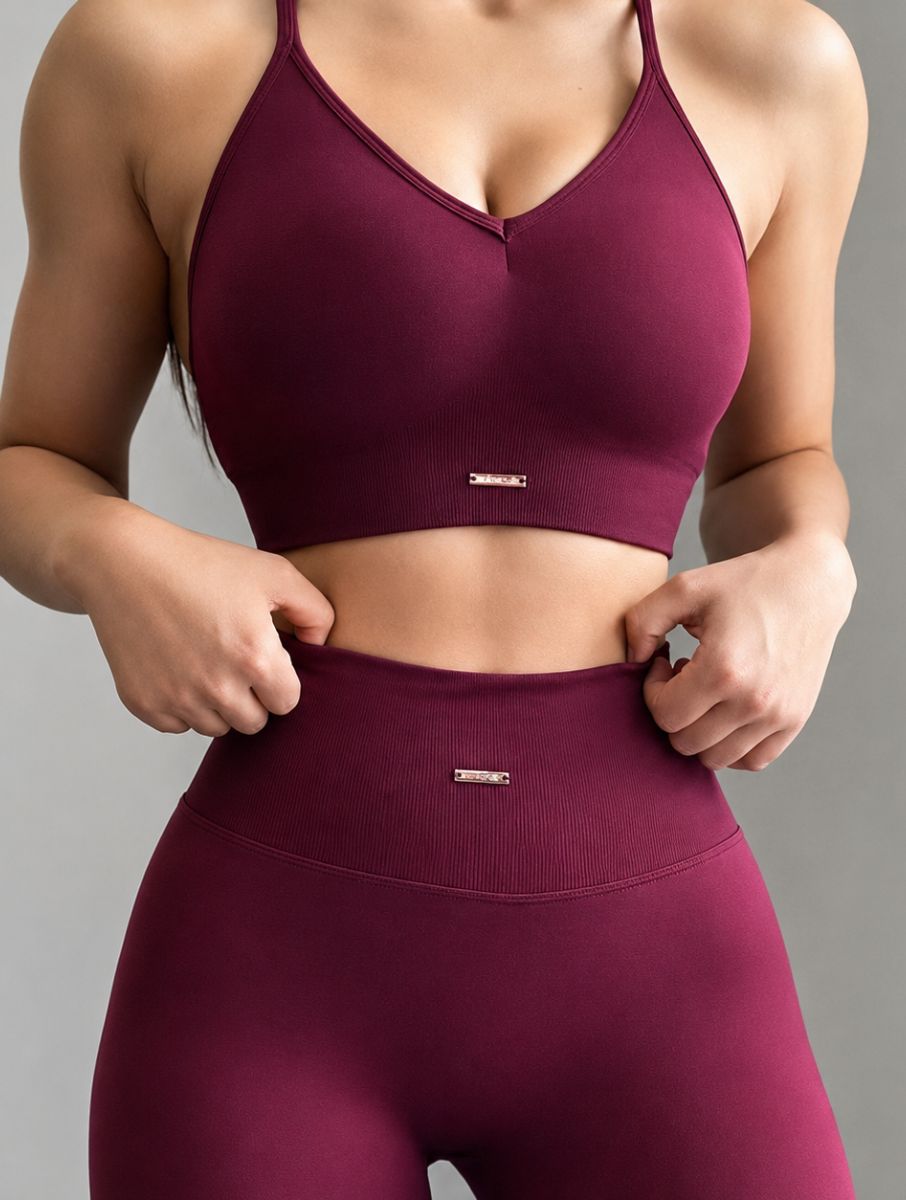 Seamless Hip-Lifting Yoga Set in Encore Red, shown in a close-up shot with a sculpting fit.