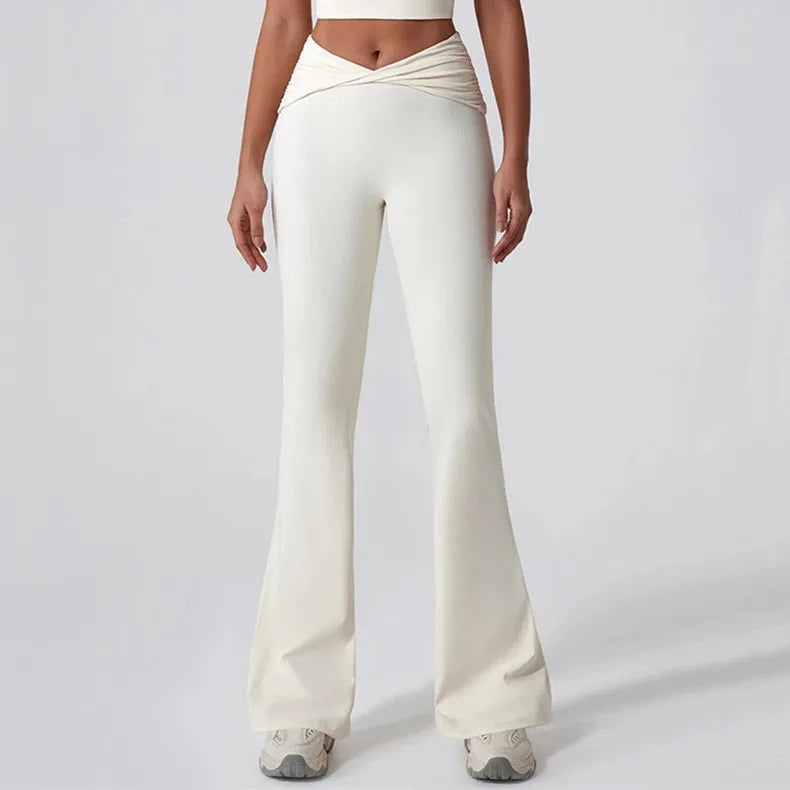 7. 1/2PCS Frauen Yoga Set Workout Hose Outfits Fitness Sportswear Gym Trainingsanzug Hohe Taille Flare Leggings Sport Bh sportlich Tragen Starlethics beige trouser M