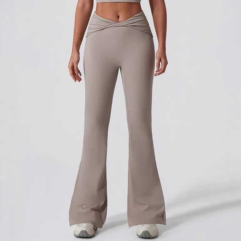 7. 1/2PCS Frauen Yoga Set Workout Hose Outfits Fitness Sportswear Gym Trainingsanzug Hohe Taille Flare Leggings Sport Bh sportlich Tragen Starlethics khaki trouser M