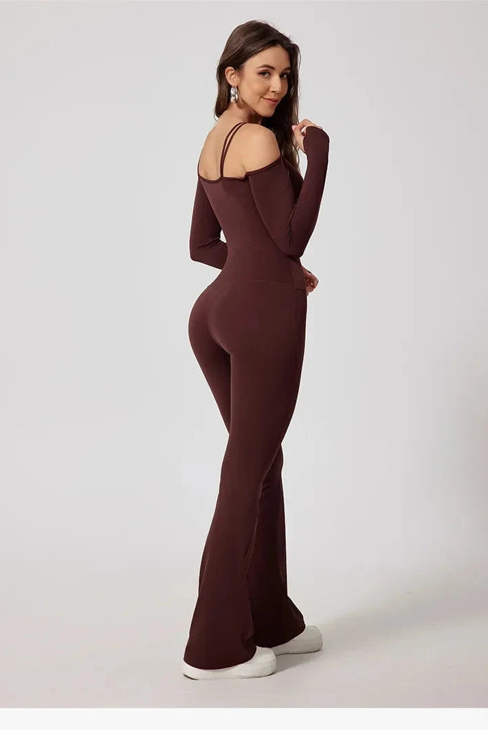 Toned Off-Shoulder Flared Jumpsuit Jumpsuit Starlethics