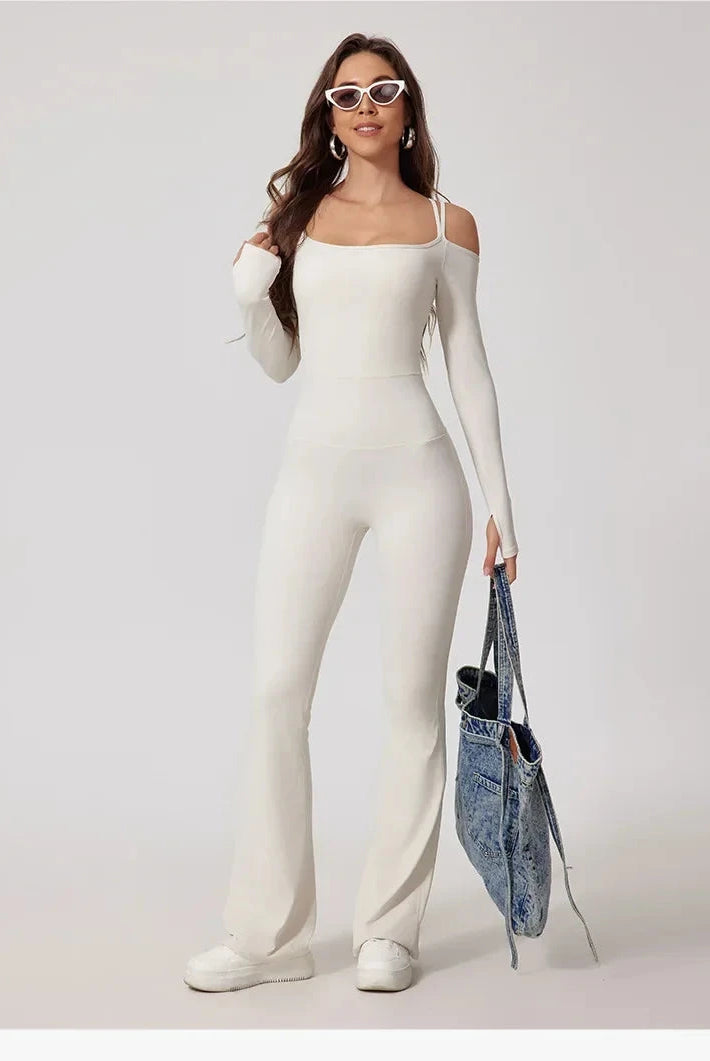 Toned Off-Shoulder Flared Jumpsuit Jumpsuit Starlethics