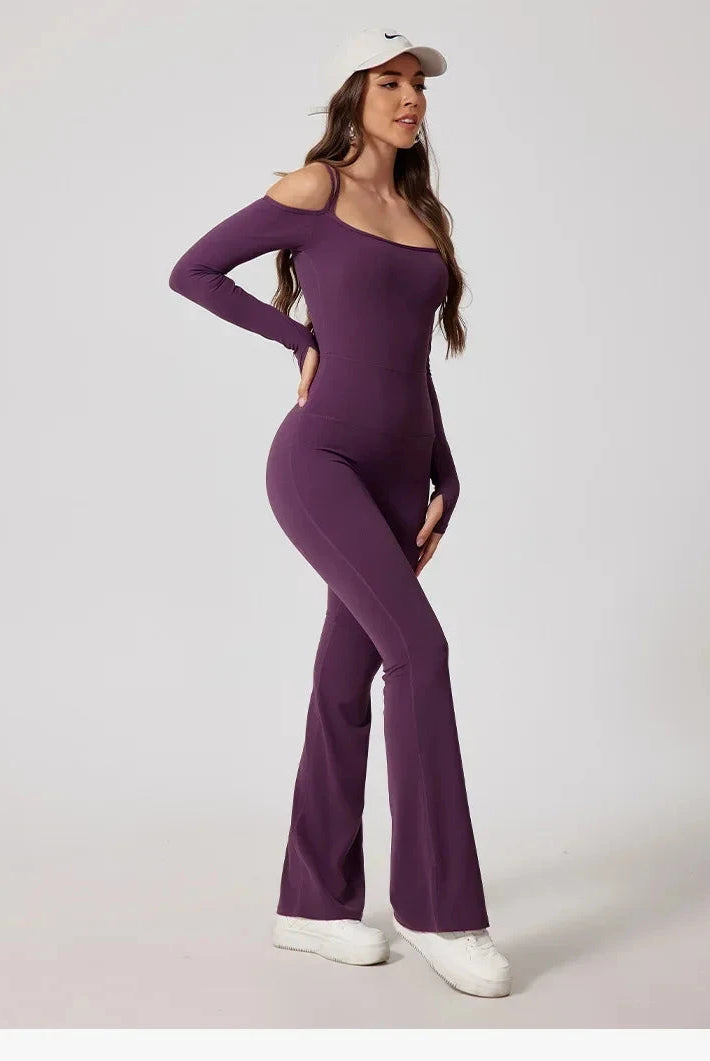 Toned Off-Shoulder Flared Jumpsuit Jumpsuit Starlethics
