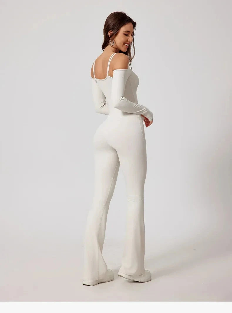 Toned Off-Shoulder Flared Jumpsuit Jumpsuit Starlethics