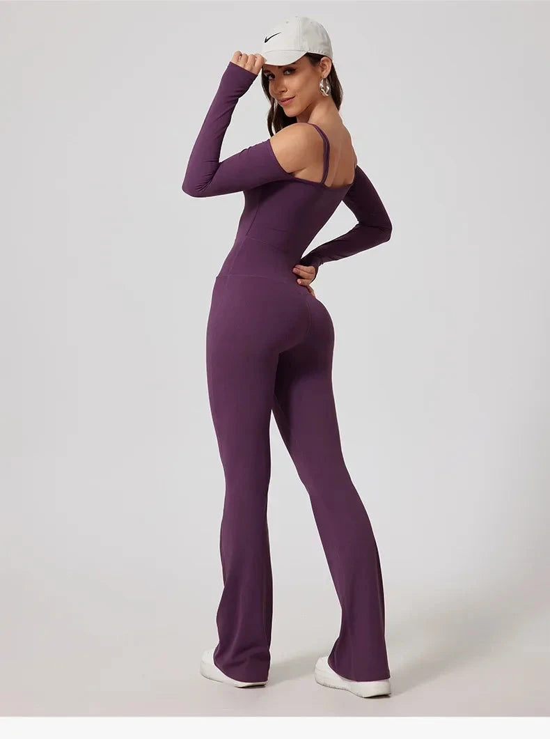 Toned Off-Shoulder Flared Jumpsuit Jumpsuit Starlethics