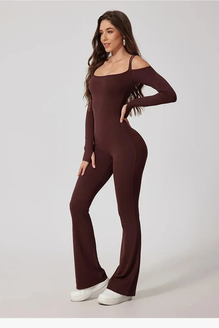 Toned Off-Shoulder Flared Jumpsuit Jumpsuit Starlethics