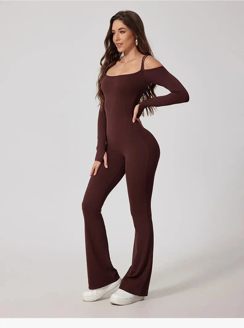 Toned Off-Shoulder Flared Jumpsuit Jumpsuit Starlethics