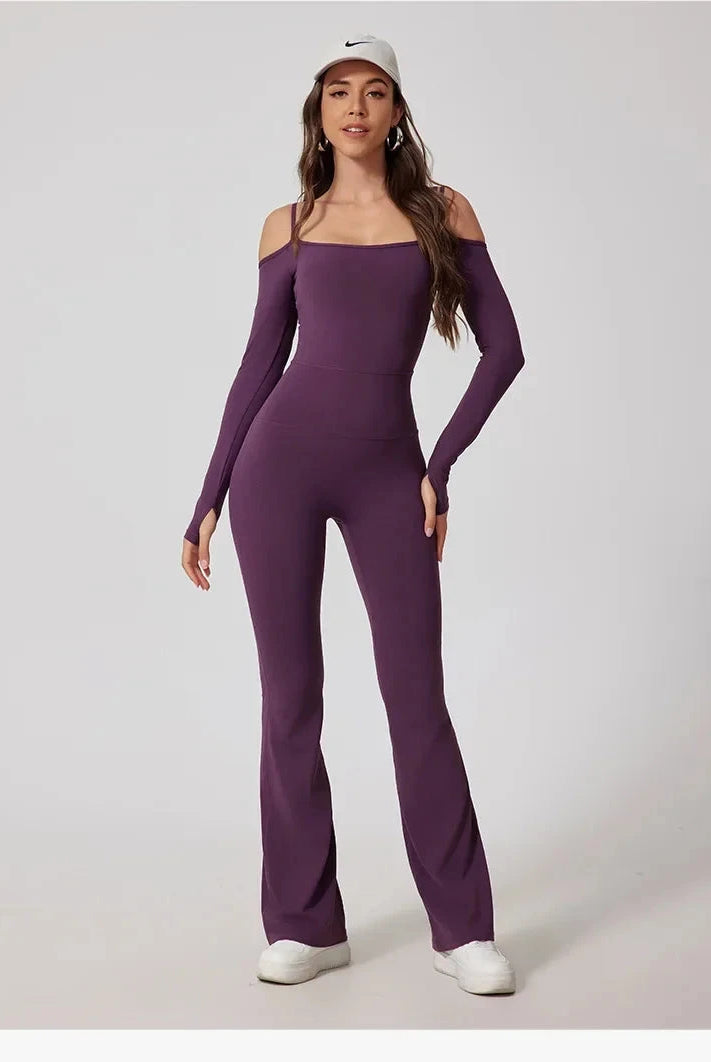Toned Off-Shoulder Flared Jumpsuit Jumpsuit Starlethics Purple S