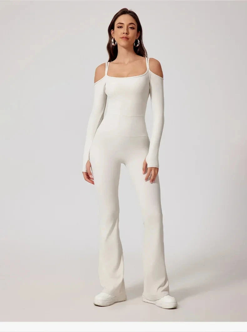 Toned Off-Shoulder Flared Jumpsuit Jumpsuit Starlethics White S