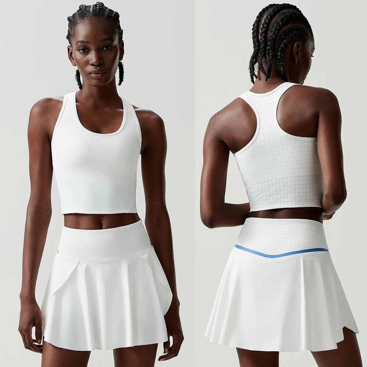 Wave Flow Tennis Set - Top & Skirt Sets Starlethics White with Blue S China Mainland