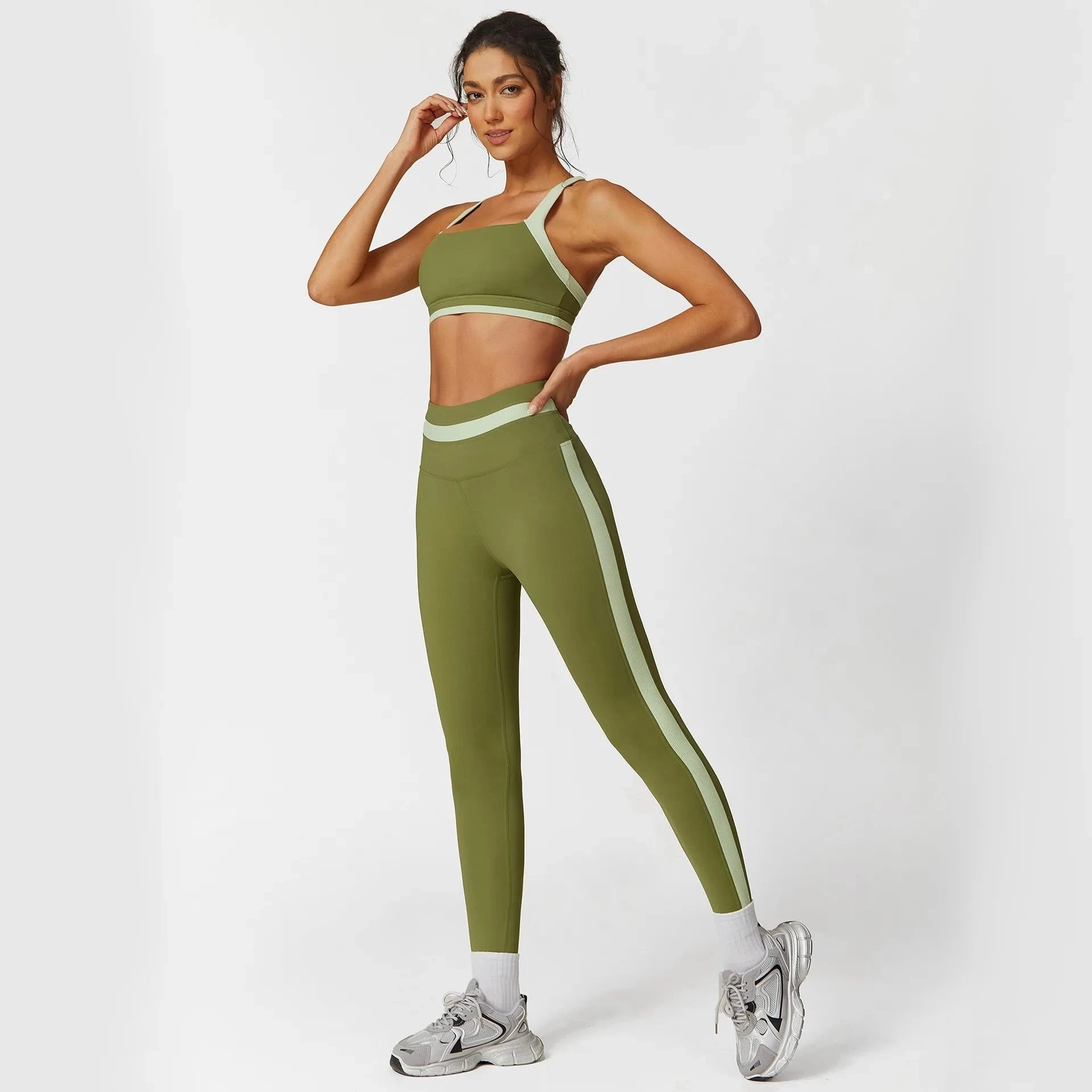 39.2 Yoga-Sets 2 Stück Frauen kollidieren Farbe gerippte Sporta nzüge stoß fester BH & Leggings mit hoher Taille elastische Trainings kleidung im Fitness studio Starlethics