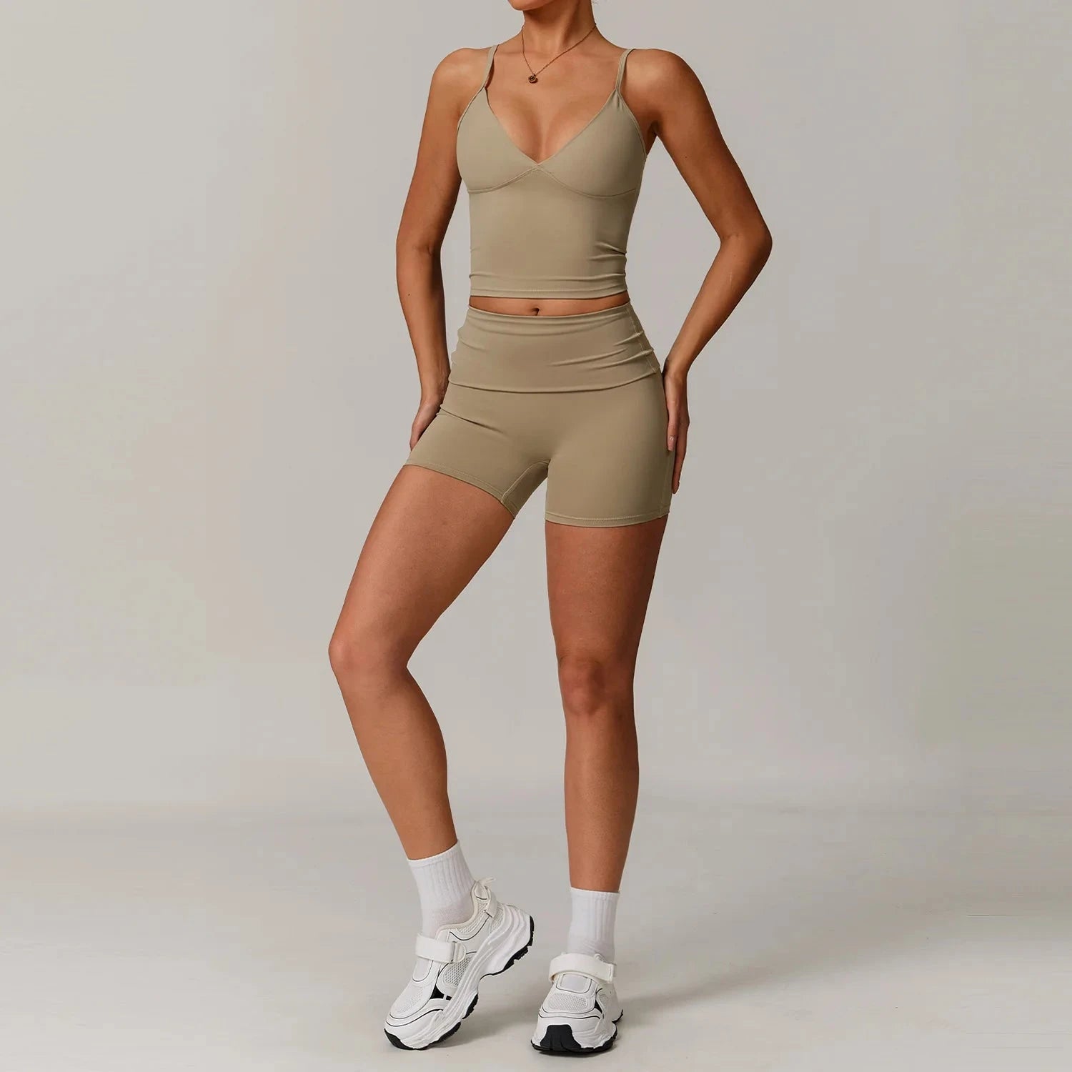 10.1 Women's Clothes 2 Pieces Yoga Set Workout Tracksuit Sportswear Gym Clothing High Waist Bell-bottoms Sexy Fitness Bra Sports Suit Starlethics Deep Khaki Set 1 S CHINA