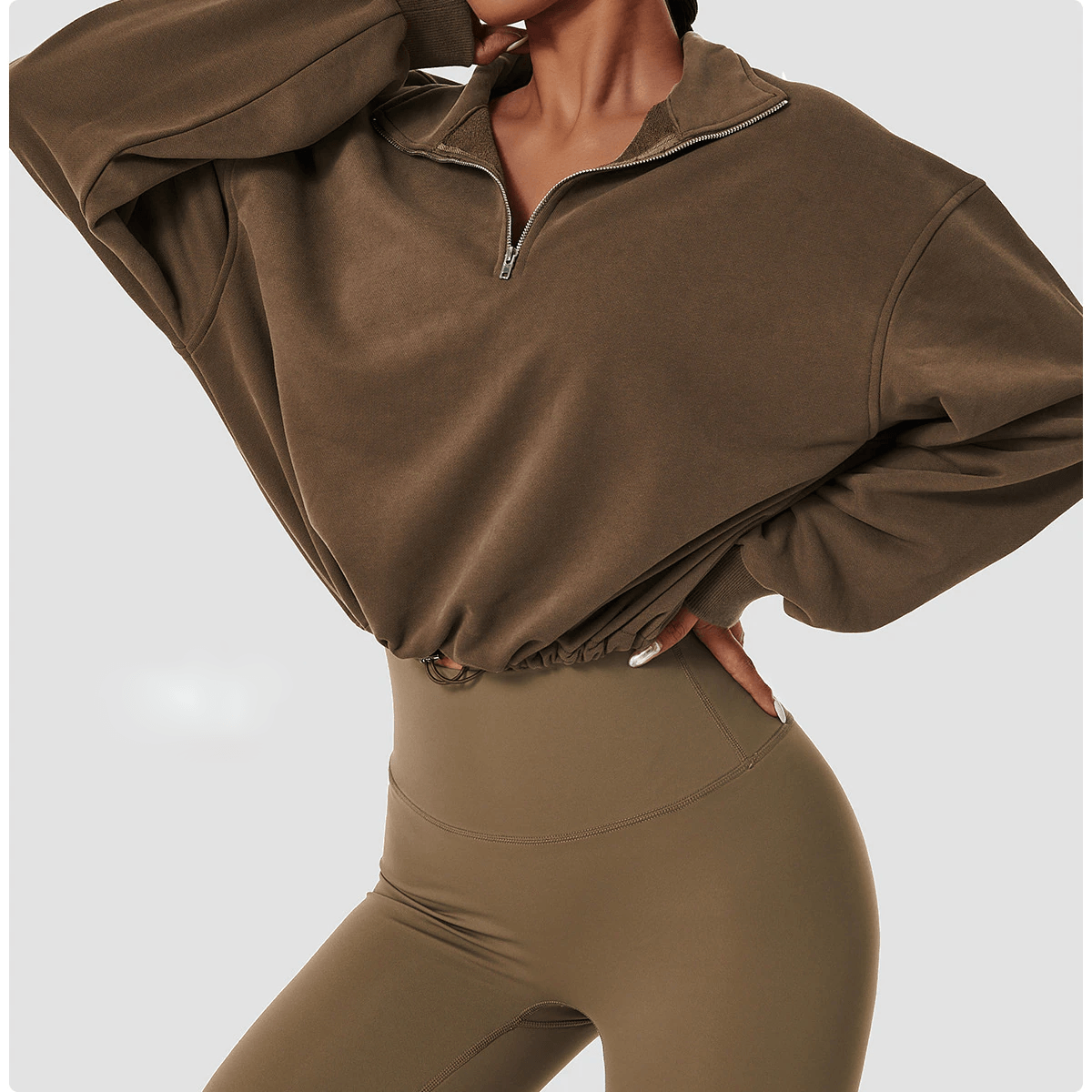 Sturdy High Neck Pullover Activewear Truetights Camel Brown S