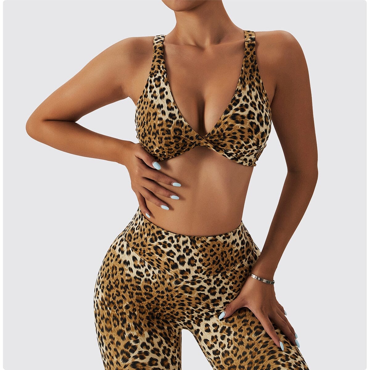 Chic Leopard Push-up Bra Activewear Truetights Pale Brown S