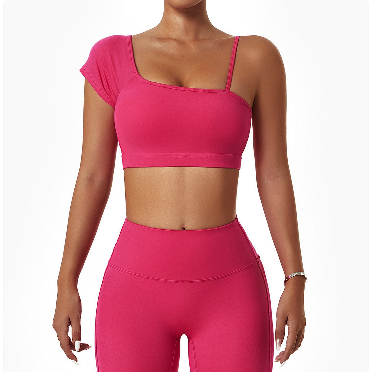 One Shoulder Spaghetti Strap Activewear Truetights Magenta S-8
