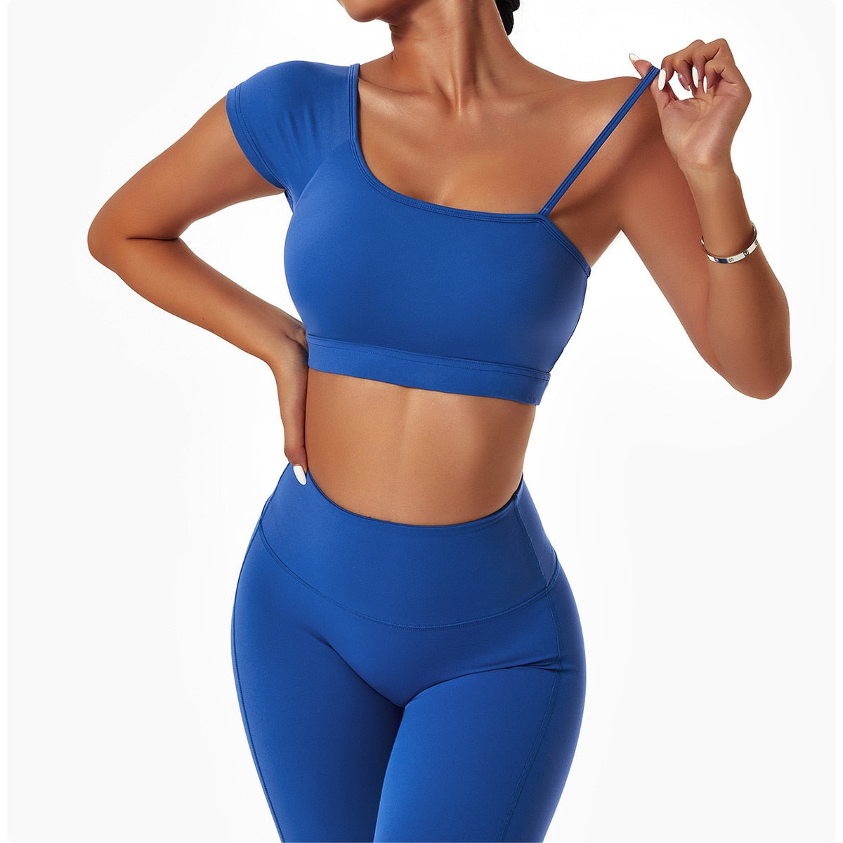 One Shoulder Spaghetti Strap Activewear Truetights Klein Blue S-8