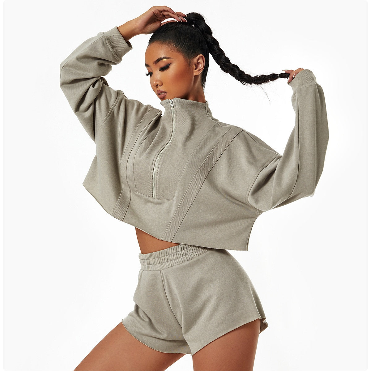 Autumn Gym Crop Top Activewear Truetights Flax Gray S - 8