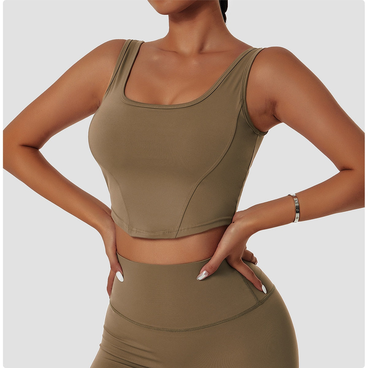 Sexy Halter Sports Bra Activewear Truetights Brown S