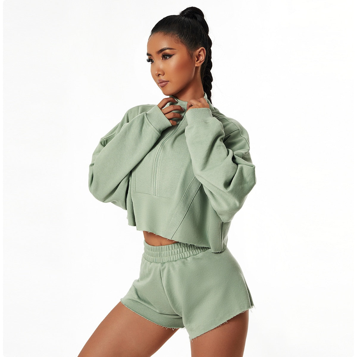 Autumn Gym Crop Top Activewear Truetights Gray Bean S - 8