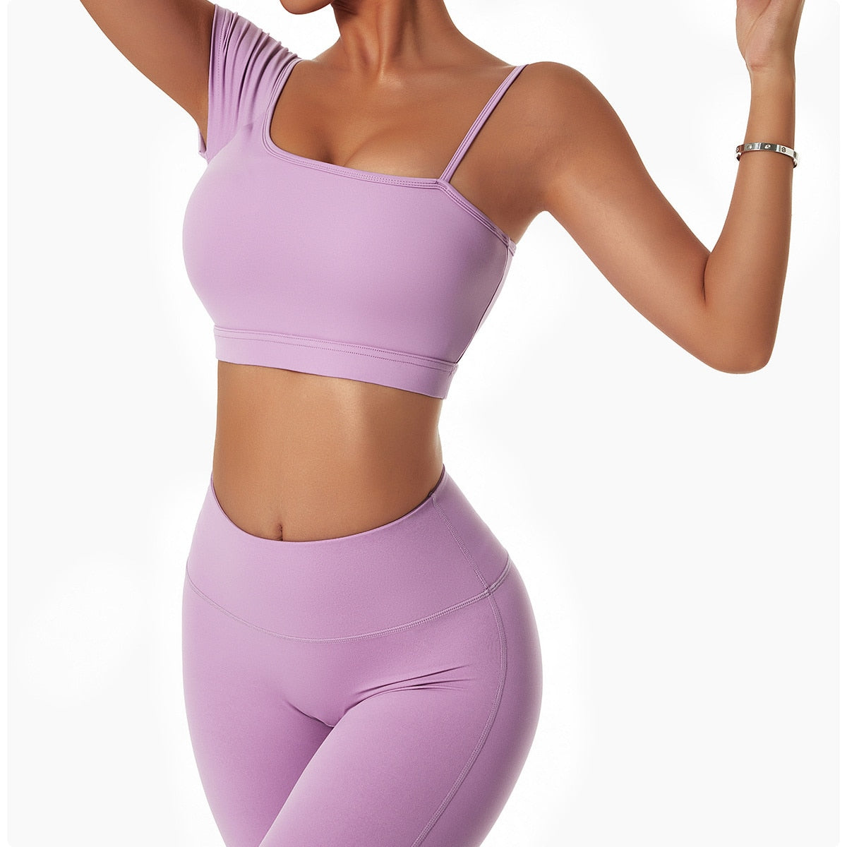 One Shoulder Spaghetti Strap Activewear Truetights Taro Purple S-8
