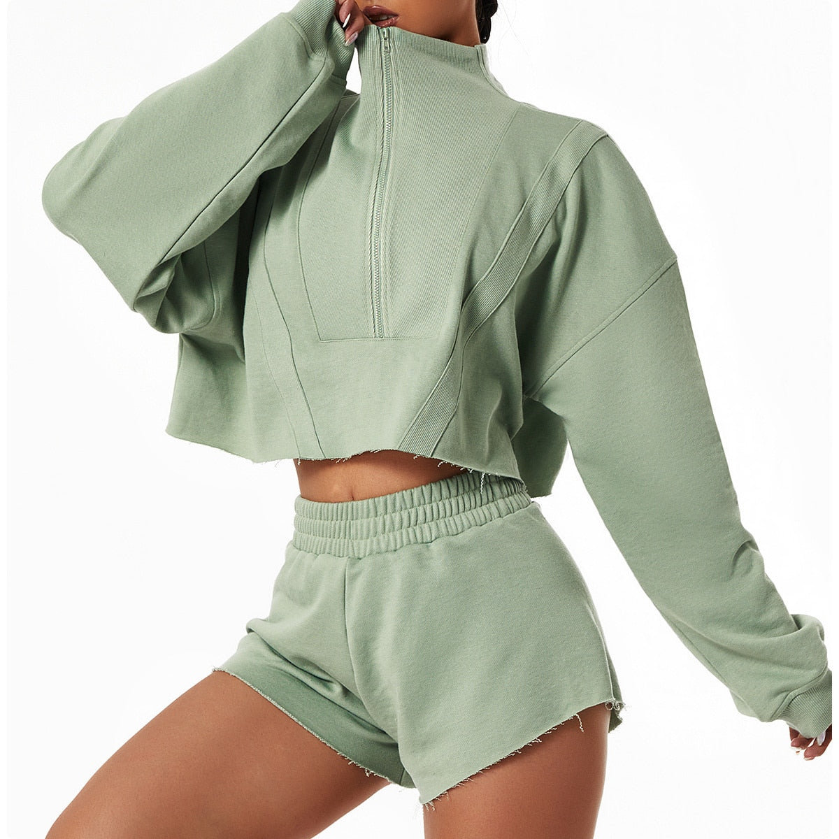 Autumn Gym Set - Shorts + Top Home Truetights Grey Bean Green S - 8