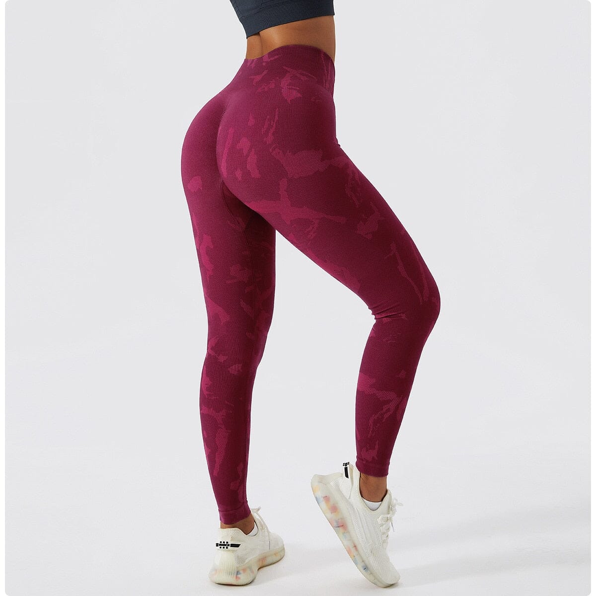 Camouflage Hip Lifting Pants Activewear Truetights Purplish Red S