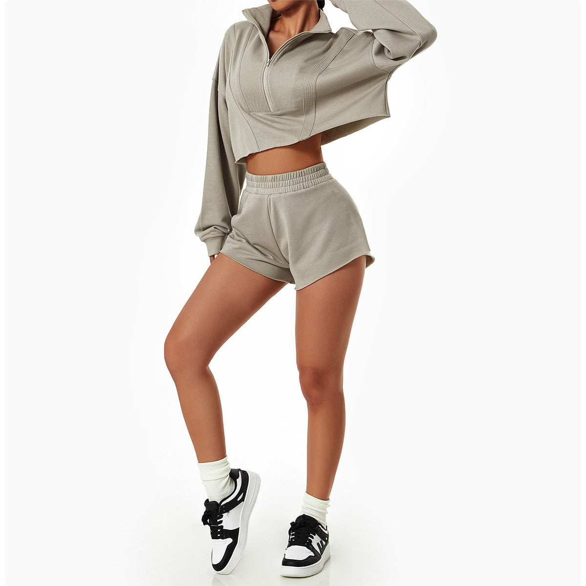 Autumn Gym Set - Shorts + Top Home Truetights Linen Grey S - 8