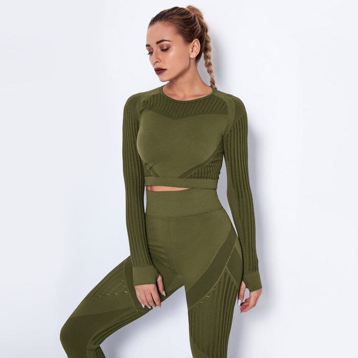 Mesh Seamless Set - Leggings + Top Sets Starlethics Army Green XS 