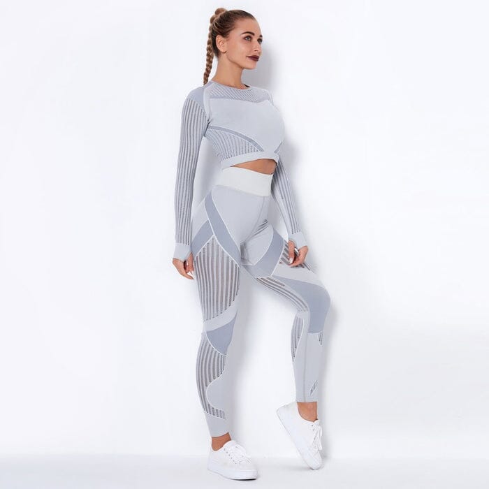 Mesh Seamless Set - Leggings + Top Sets Starlethics Light Gray XS 