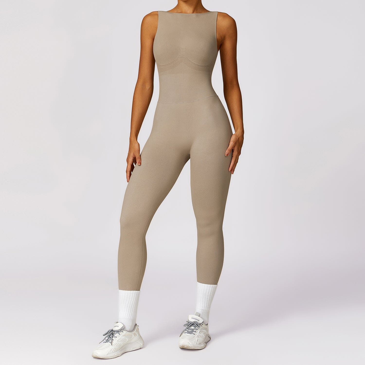 Elated Seamless V-Back Jumpsuit Jumpsuit Starlethics Linen Color S 